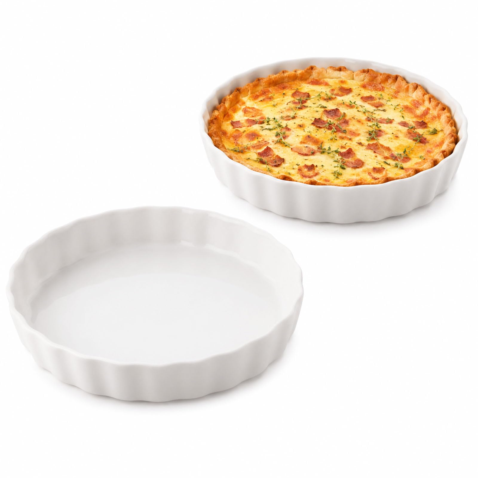 2 Artikel Tarteform aus Keramik Runde Keramikkuchenform 14.4cm | Molde de Cerámica Einfach zu Reinigen für Quiche, Backwaren,Tarte (Weiß)