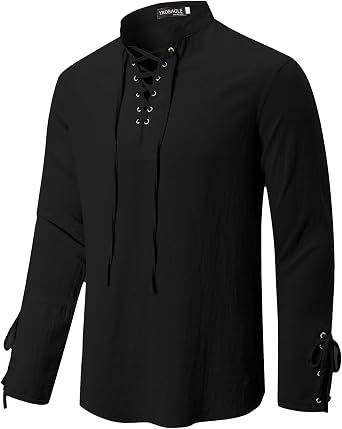 YAOBAOLE Men Henley Shirt Long Sleeve Mens Lace Up Shirt Medieval Costume Men Vintage Men Shirt