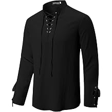YAOBAOLE Men Henley Shirt Long Sleeve Mens Lace Up Shirt Medieval Costume Men Vintage Men Shirt