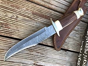 Perkin Damast Jagdmesser mit Lederscheide VT8