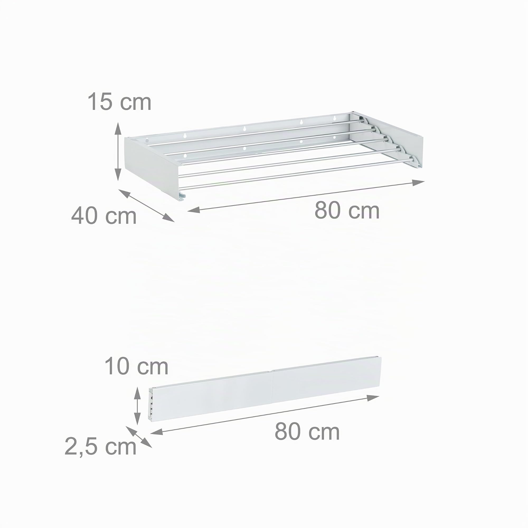 Relaxdays Stendibiancheria a Scomparsa da Parete, Stendino Pieghevole, Stendi Biancheria 15x80x40 cm, Acciaio, Bianco