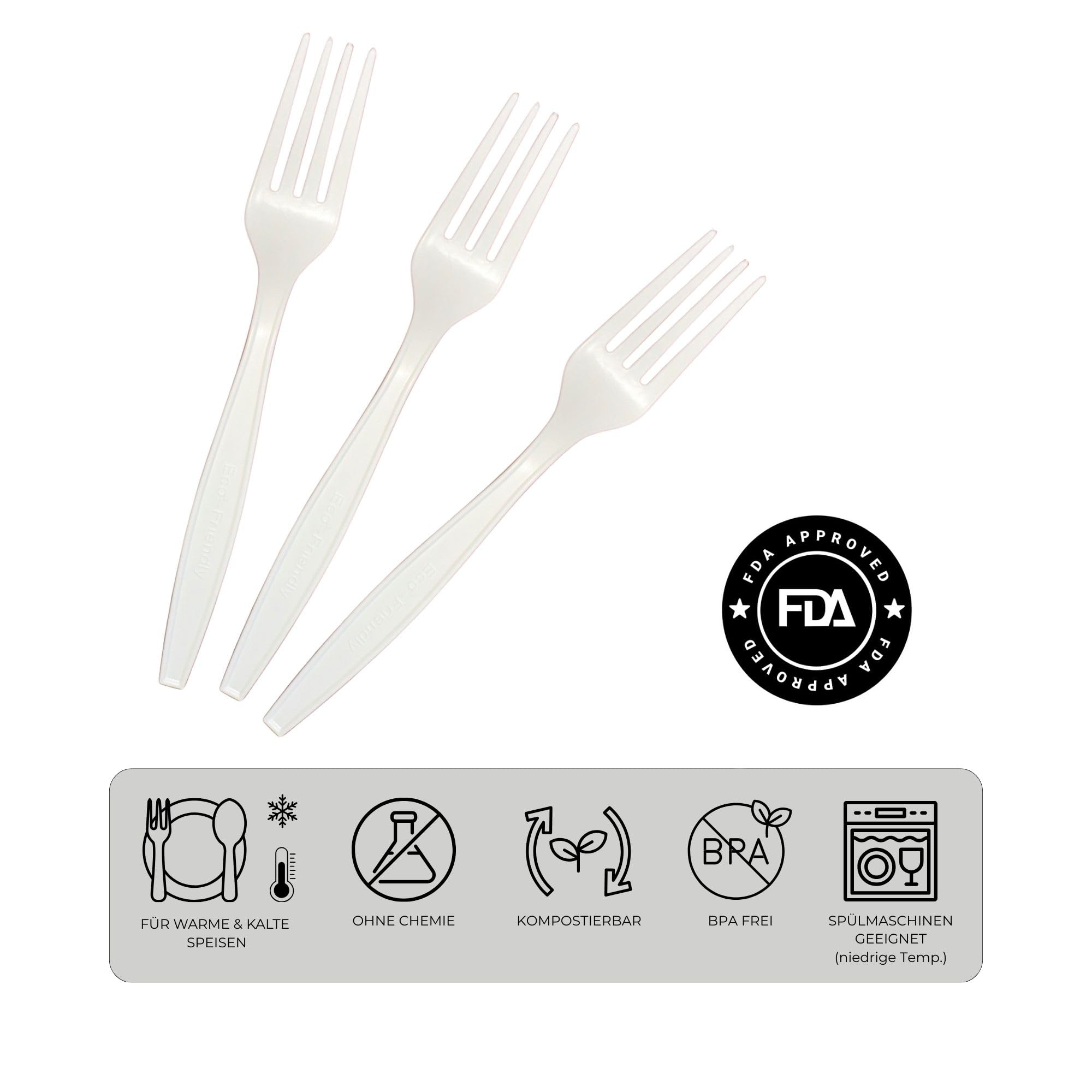 Lot de 100 fourchettes réutilisables, respectueuses de l'environnement et durables, 18 cm