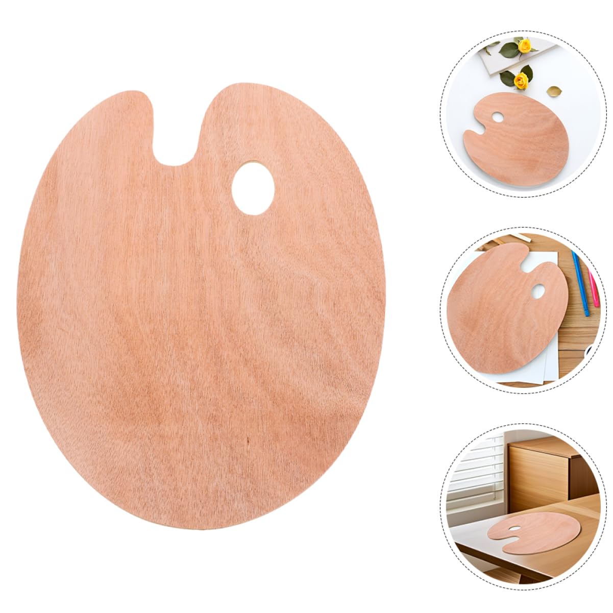 2 Stück Ovale Holz Mischpalette für Ölfarben und Gouache mit Daumenloch Ergonomisch für Farbmischung und Kunstprojekte