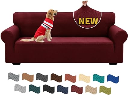 XINEAGE Funda de Sofá 3 Plazas, Fundas Sofa Elasticas para Salón, Fundas de Sofa Ajustables, Funda de Sofá Jacquard para Perros/Mascotas, Protector Sofa Antideslizante (3 Plazas, Rojo Vino)