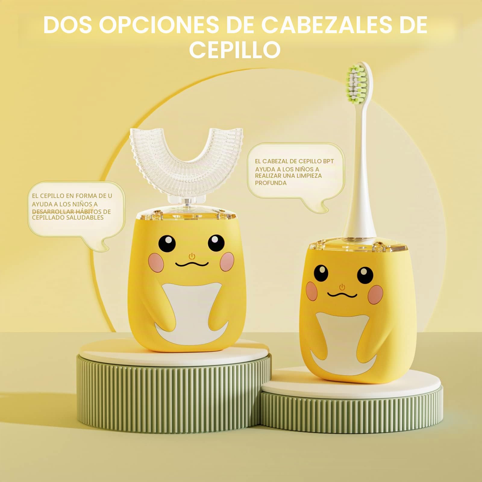 Cepillo de dientes eléctrico en forma de U para niños con 4 cabezales de cepillo, diseño de dibujos animados, cepillo de dientes sónico automático para niños de 8 a 15 años