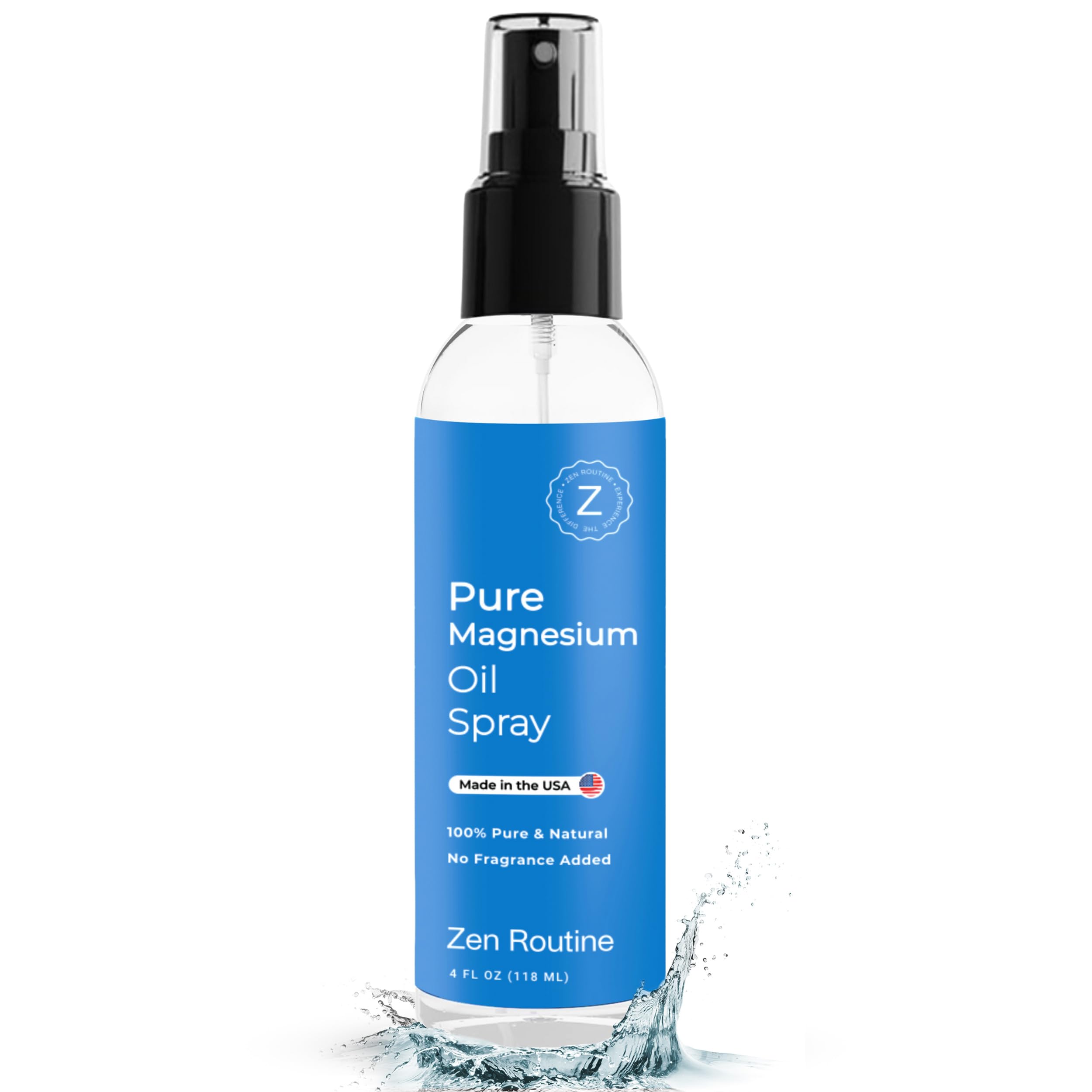 Pure Magnesium Oil Spray 4oz Single USP Grade Magnesium Oil for Feet Body Muscles & Leg Cramps Topical Magnesium Glycinate Aceite de Magnesio Organic Magnesium Chloride Made in The USA