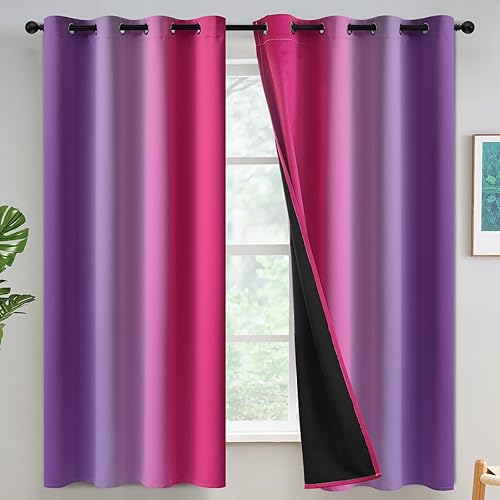 Miniatura 43 de Yakamok - Cortinas opacas 100% de 84 pulgadas de largo, cortinas azules para oscurecer la habitación, cortinas ombré para dormitorio, con ojales,