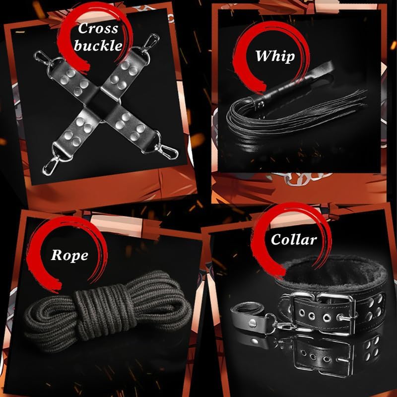 11 Piece Black Leather Indoor Fitness Equipment Set, Leather Yoga Belt, Strength Training Set - H9