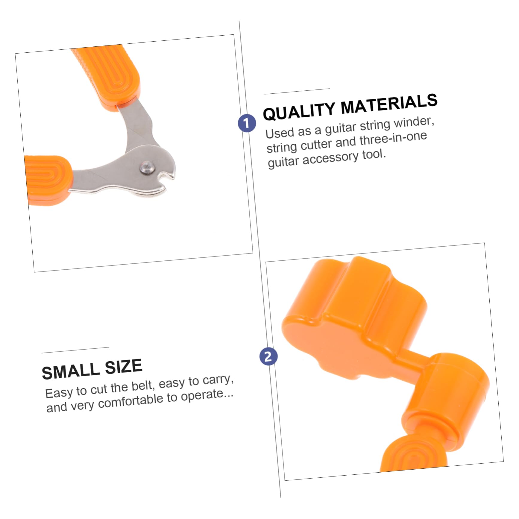 BESTonZON Guitarist's Essential 2 String Cutters Winders Peg Pullers Orange Compact Portable