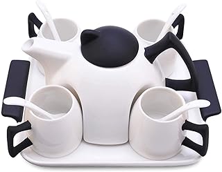 Ssrsgyp Tazze in Porcellana Set di 4 Tazzine da caffè per tè, caffè E Bevande Calde con Caffettiera E Vassoio Set di Piattini Regalo per Donne E Uomini