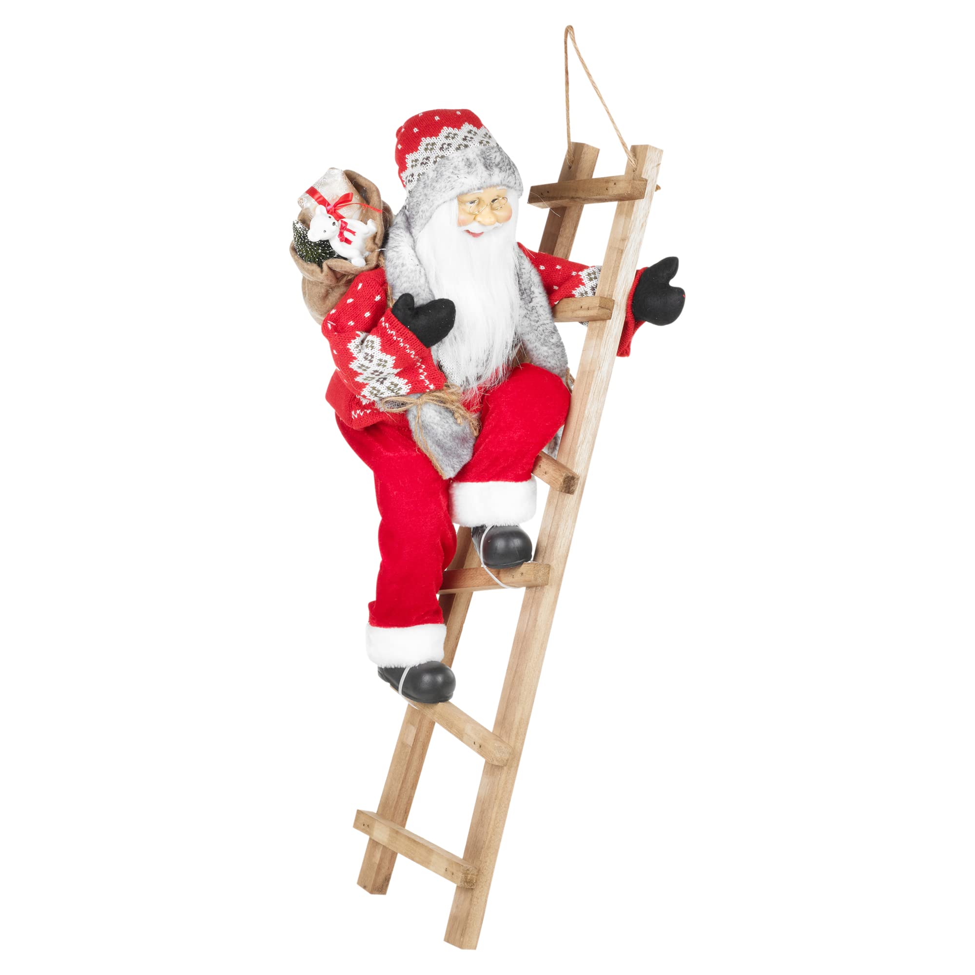 Urbnliving Brown Sack Christmas Santa Claus Climbing Ladder Standing Figurine Xmas Tree Decoration (Brown Sack)