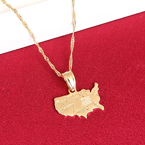 18K Gold Plated USA America United States Map Necklace Pendant for American Euro-American3
