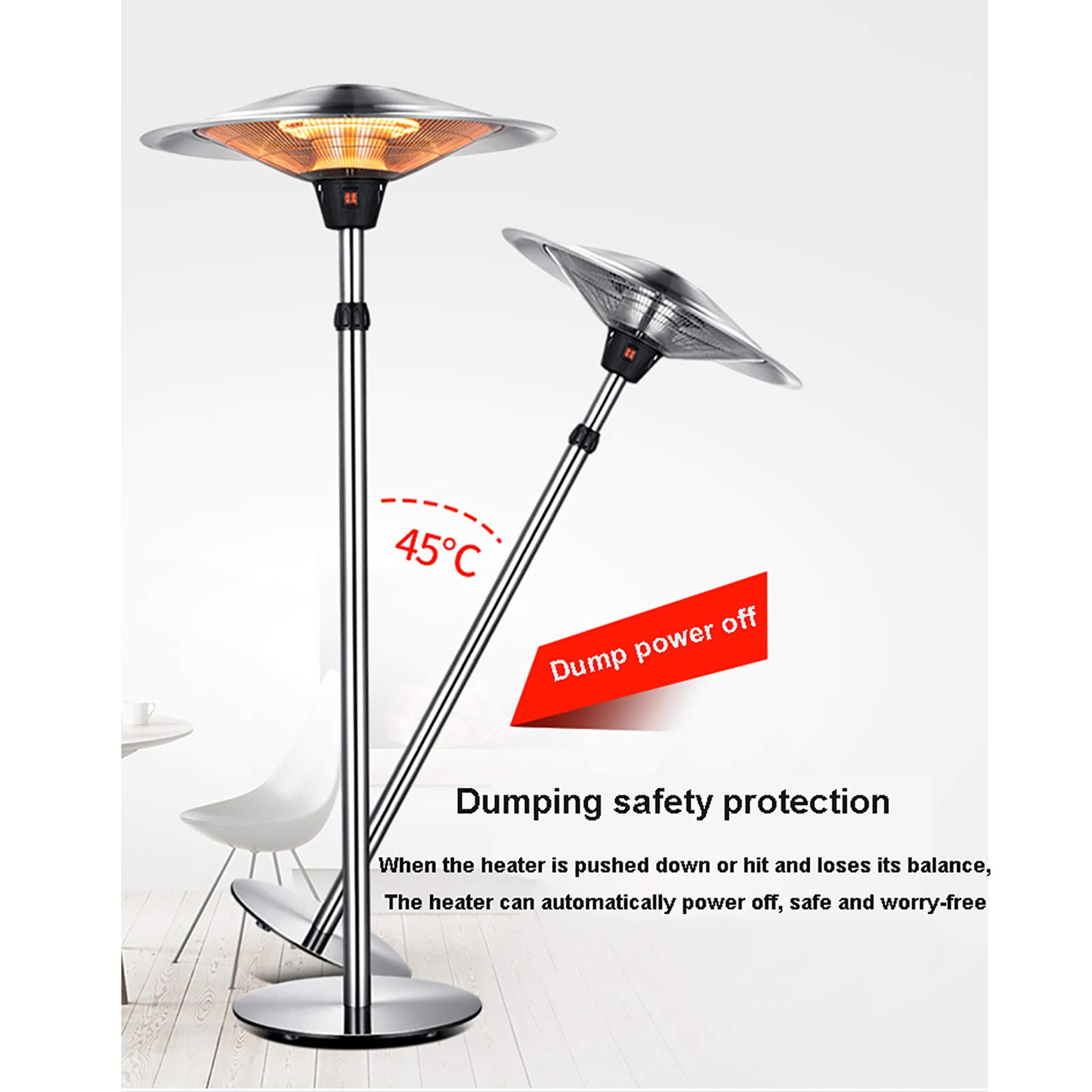 Stufa a Fungo a Infrarossi Patio per Interno Esterno IP44 - livelli di potenza a tre livelli Riscaldatore per patio per protezione dal surriscaldamento, resistente alle intemperie, giardino (220V)