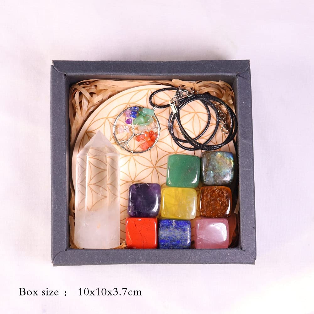 ZTBH Cristal de meditación Natural 11pcs / Set Natural Crystal Stone Chakra Stone Crystal Gemstone Claro Cuarzo Cristal Wand for la meditación Piedra de Cristal (Color : Box)