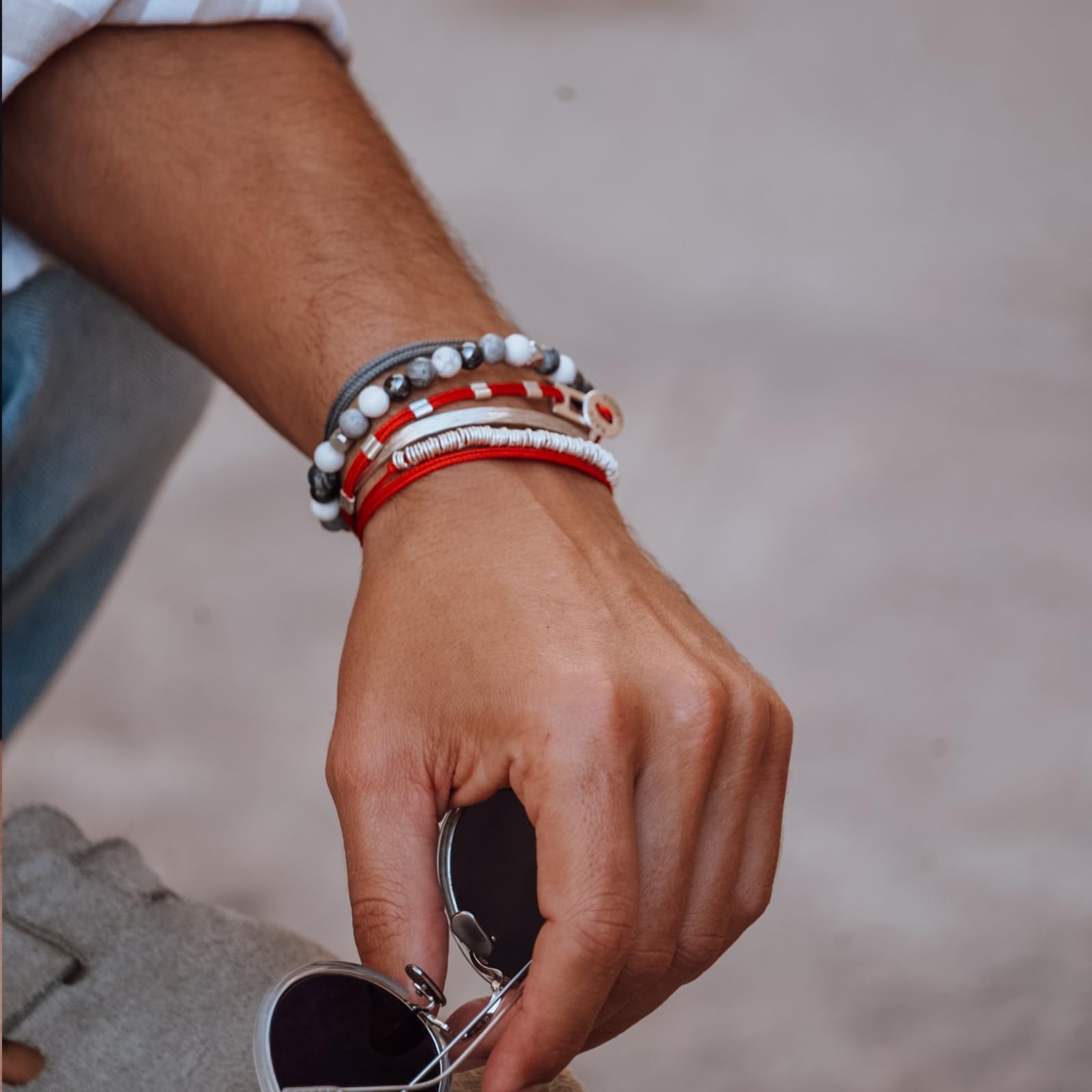 Nato Cuff - Bransoletka Wrap Toggle ze srebra próby 925 - kamienie naturalne - Paracord, biżuteria dla mężczyzn lub kobiet, ręcznie robiona we Francji, Moyenne, Srebro, Ametyst