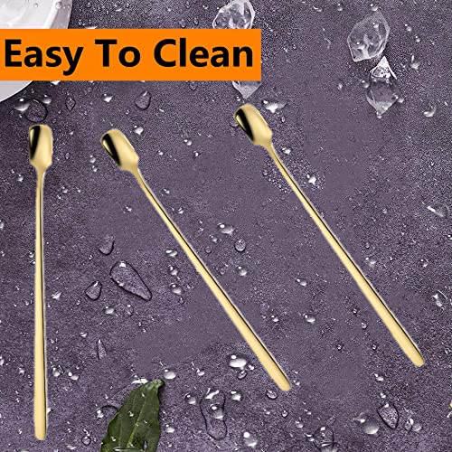 10 Pack Iced Teaspoon,Accfore 6.7-Inch Long Handle Coffee Stirrers,Ice Cream Spoon,Gold Plated Stainless Steel Mixing Stirring Square Spoons For Cocktail Ice Cream Milkshake Cold Drink Ice Coffee #TOP4