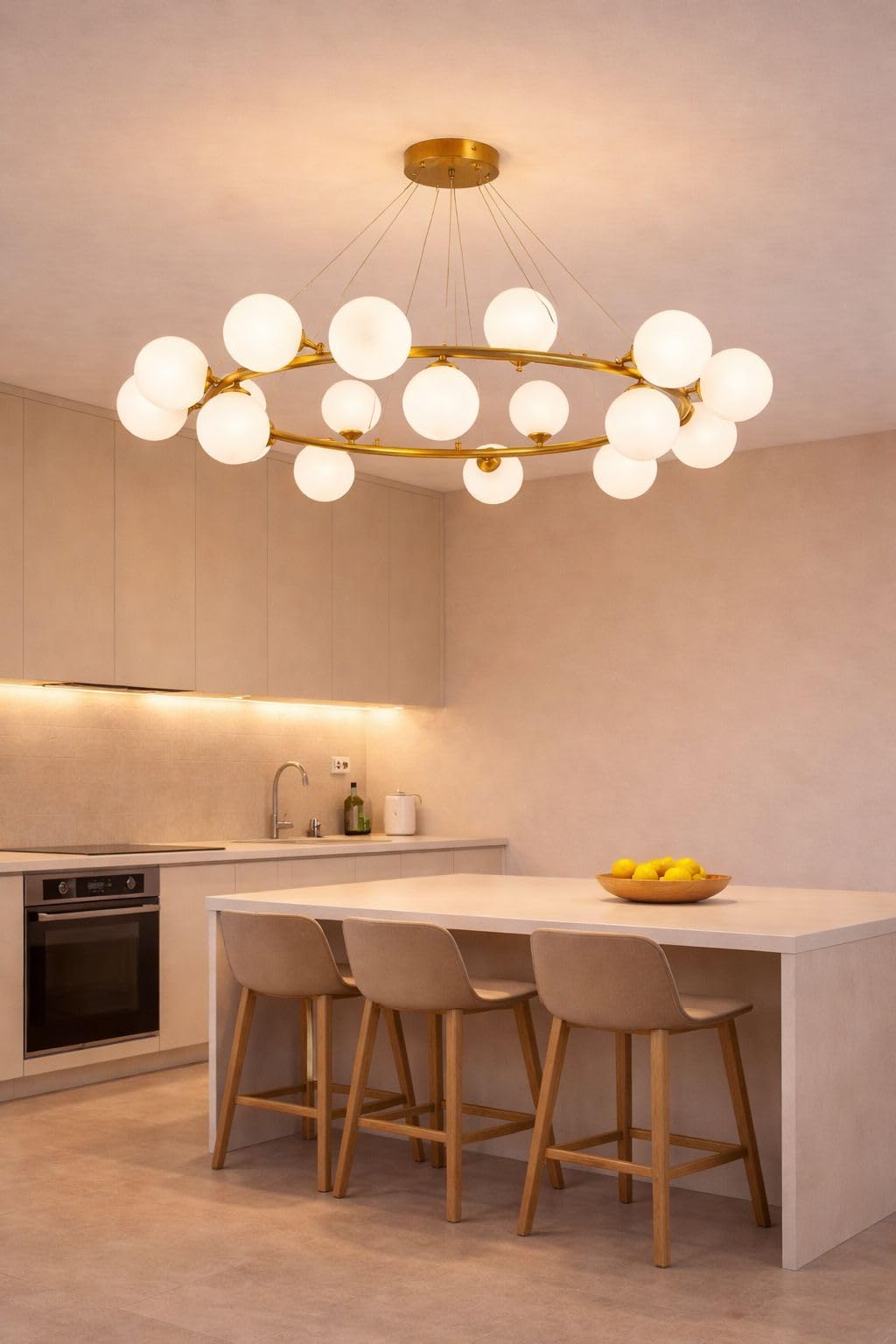 Lampadario a Sospensione Moderno 18 Luci G9, Design con Sfere in Vetro Opalino, Struttura Oro, Lampadario Elegante per Soggiorno Sala da Pranzo Camera, Stile Nordico – LP-56