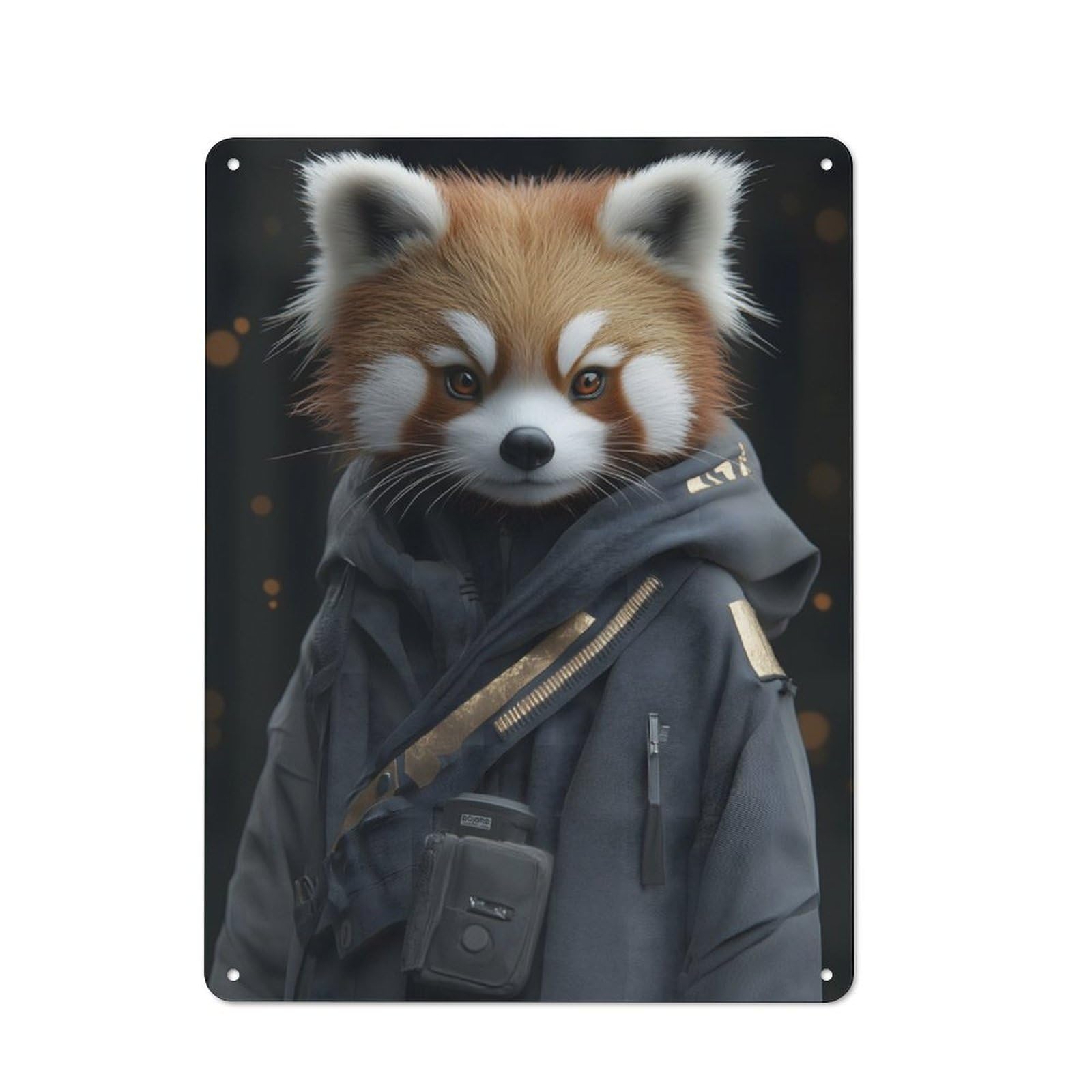 Junmoney Red Panda In A Hoodie Animal Tin Wall Plaque 40X30cm With For Kitchen Or Home Bar, Suited To Kitchen Decor Lovers