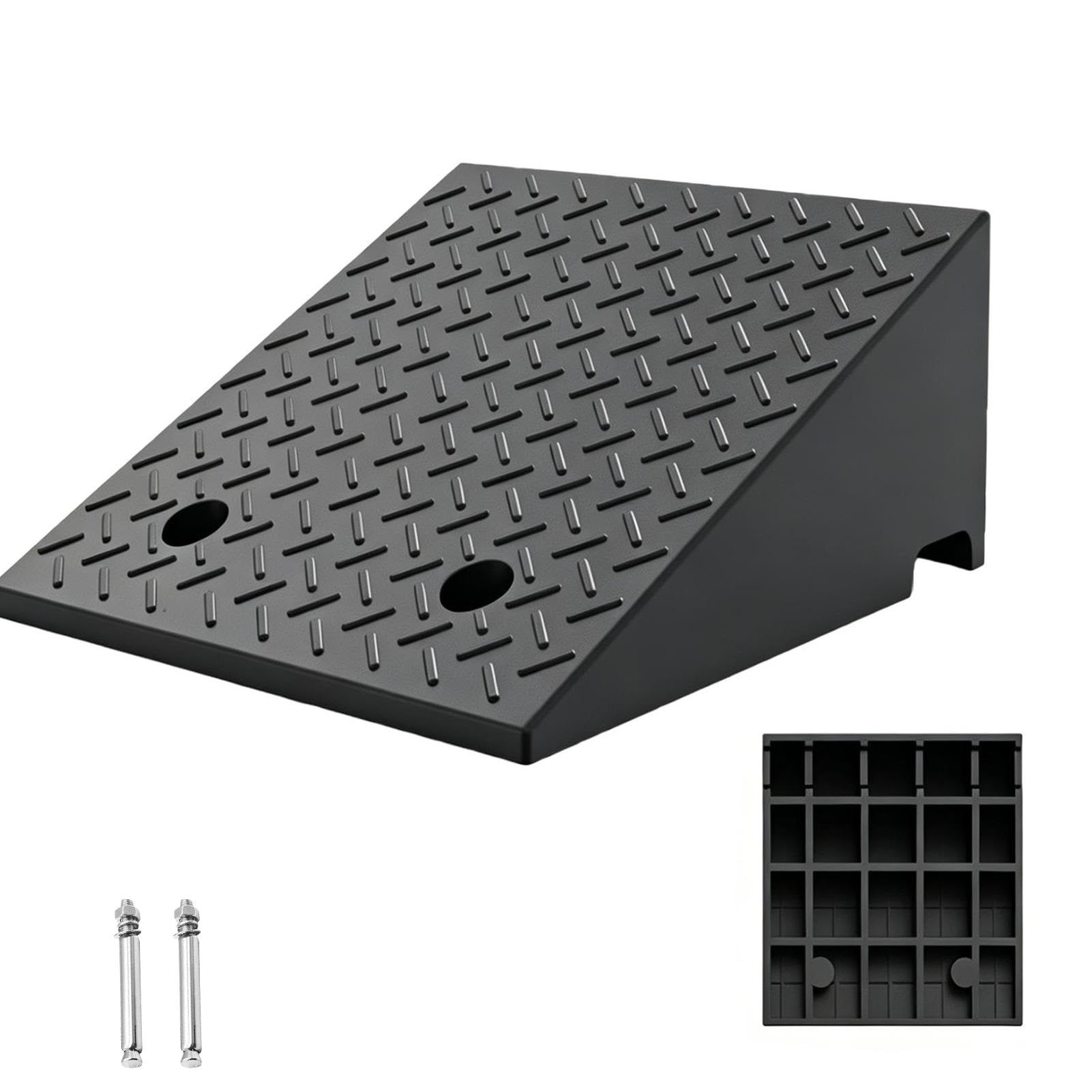 Rampa para Coche Antideslizante de 3000 KG Rampa Bordillo 17-22 cm Alto | Fácil Transporte, 1 Canal Carga, 2 Pernos de Extensión, para Moto, Silla de Ruedas, Andador(17cm/6.7" H)