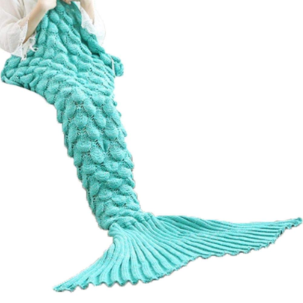 Koomiao Mermaid Tail Blanket Handmade Knitted All Seasons Soft and Warm Mermaid Blanket Sleeping Bag Best Birthday Gift for Girl (Green, 180 * 90cm)