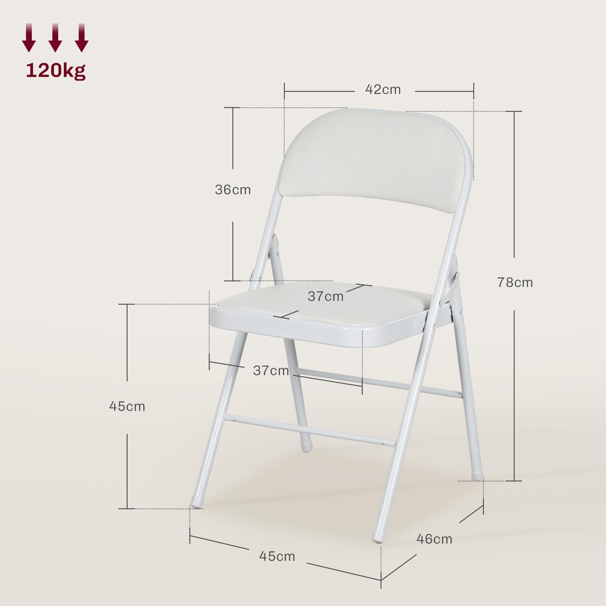 HOMCOM Lot de 2 chaises de Camping Pliantes avec Dossier rembourré, Cadre en Acier, Chaise de Cuisine avec Rembourrage, Charge maximale 120 kg, pour invités, Bureau, Camping, Blanches