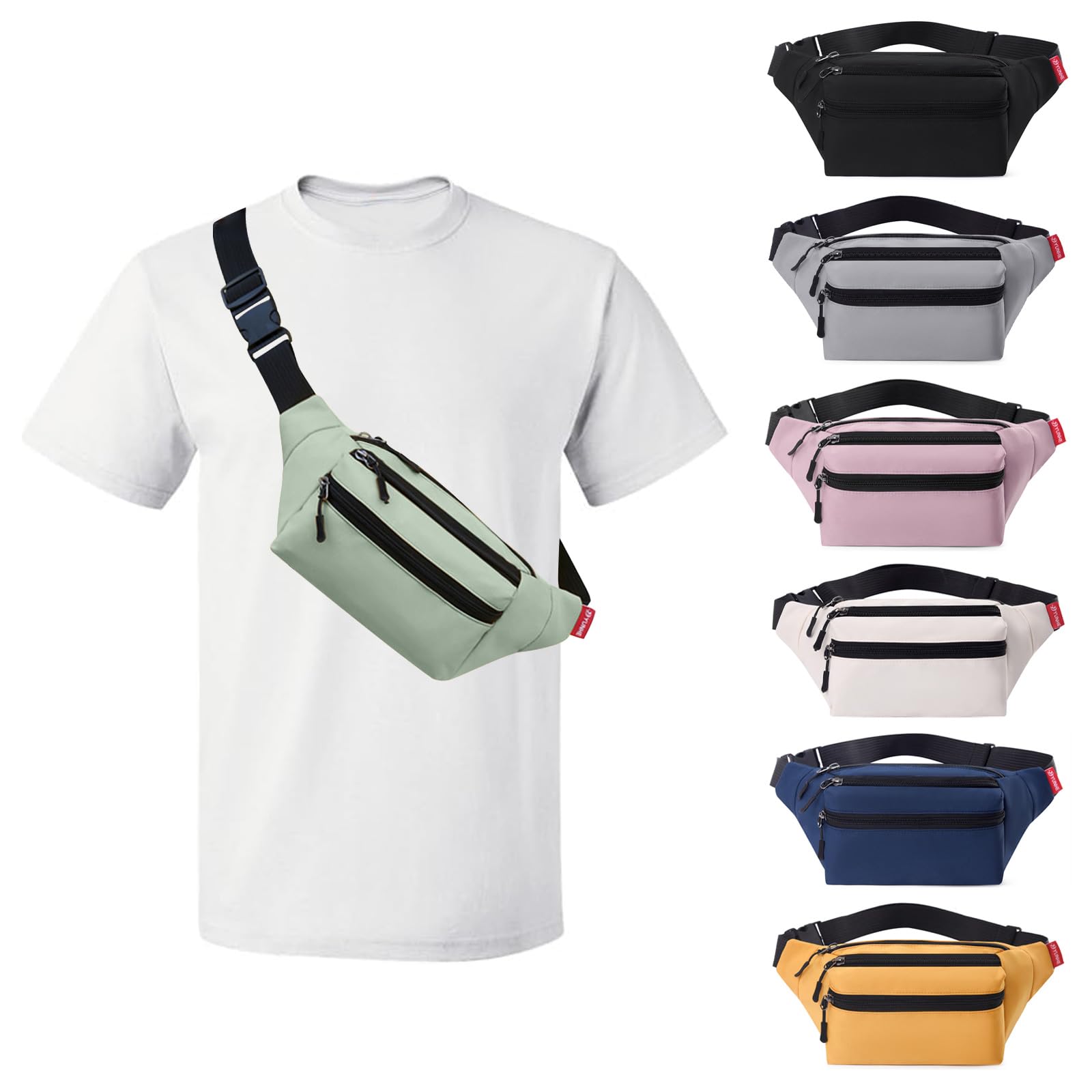 Risipu Bum Bag for Men Women, Lightweight Water-Resistant Waist Packs with Adjustable Belt & 3 Zipper Pockets, Fashionable Fanny Pack for Travel, Running, Hiking, Cycling (Green)