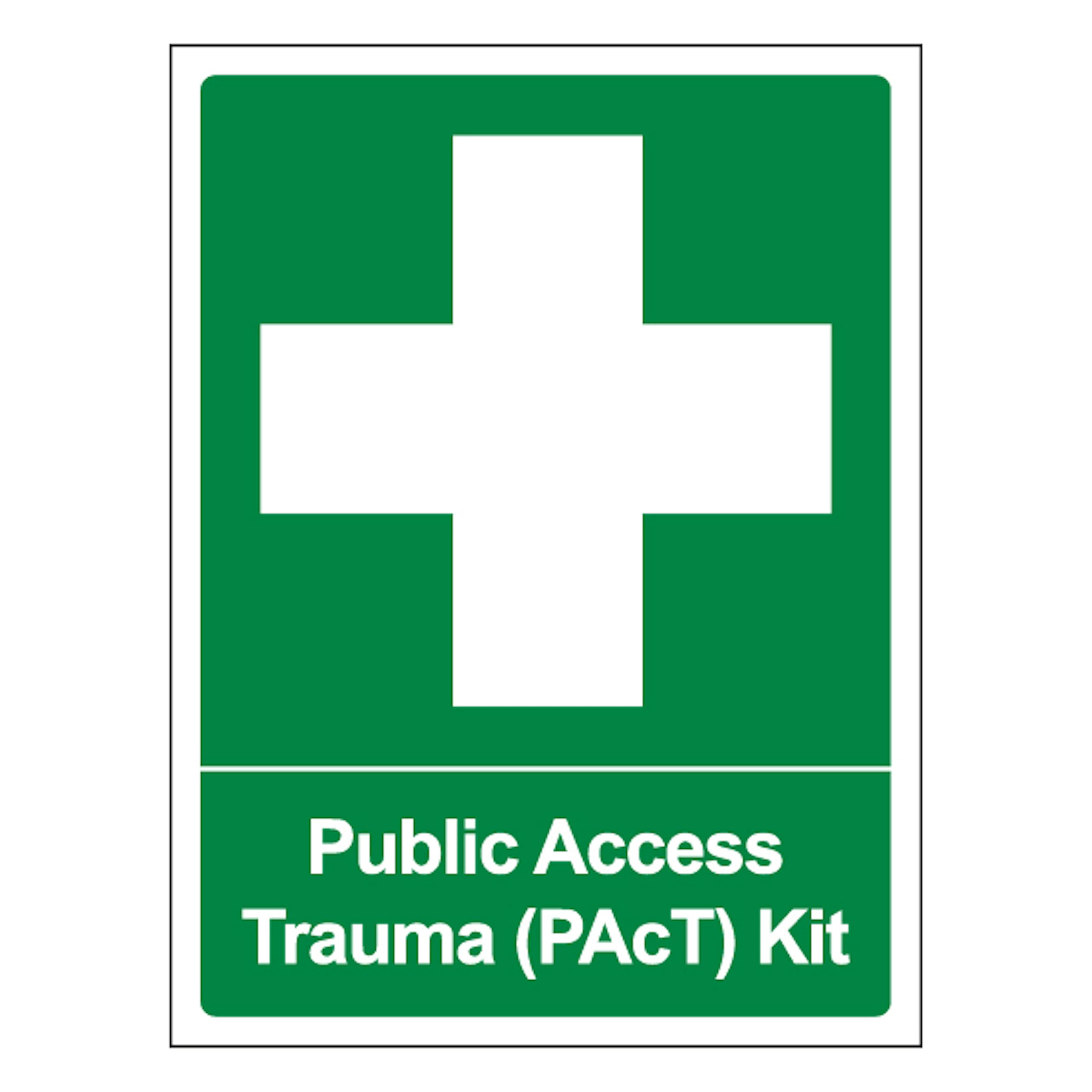 V Safety Public Access Trauma (PAcT) Kit - Portrait 300 x 400 mm - Glow In The Dark 1mm Rigid Plastic Safety Sign