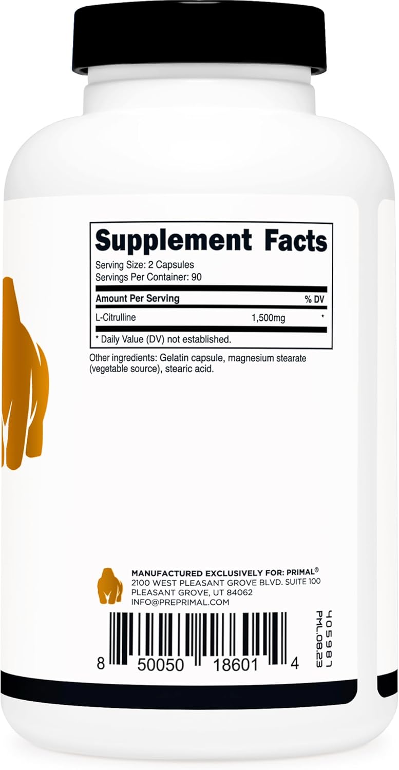 Primal L-Citrulline Capsules (180 Capsules / 1,500 mg Per Serving) | Premium L-Citrulline Supplement - Image 4