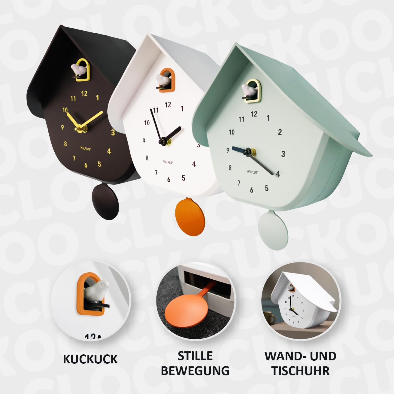 WALPLUS Kuckucksuhr Weiß mit Pendel Stilvolle Cuckoo Clock für Kinderzimmer und Wohnzimmer Batteriebetriebene Wanduhr mit Vogel Ideal als Kuckucksuhr Modern Dekoration