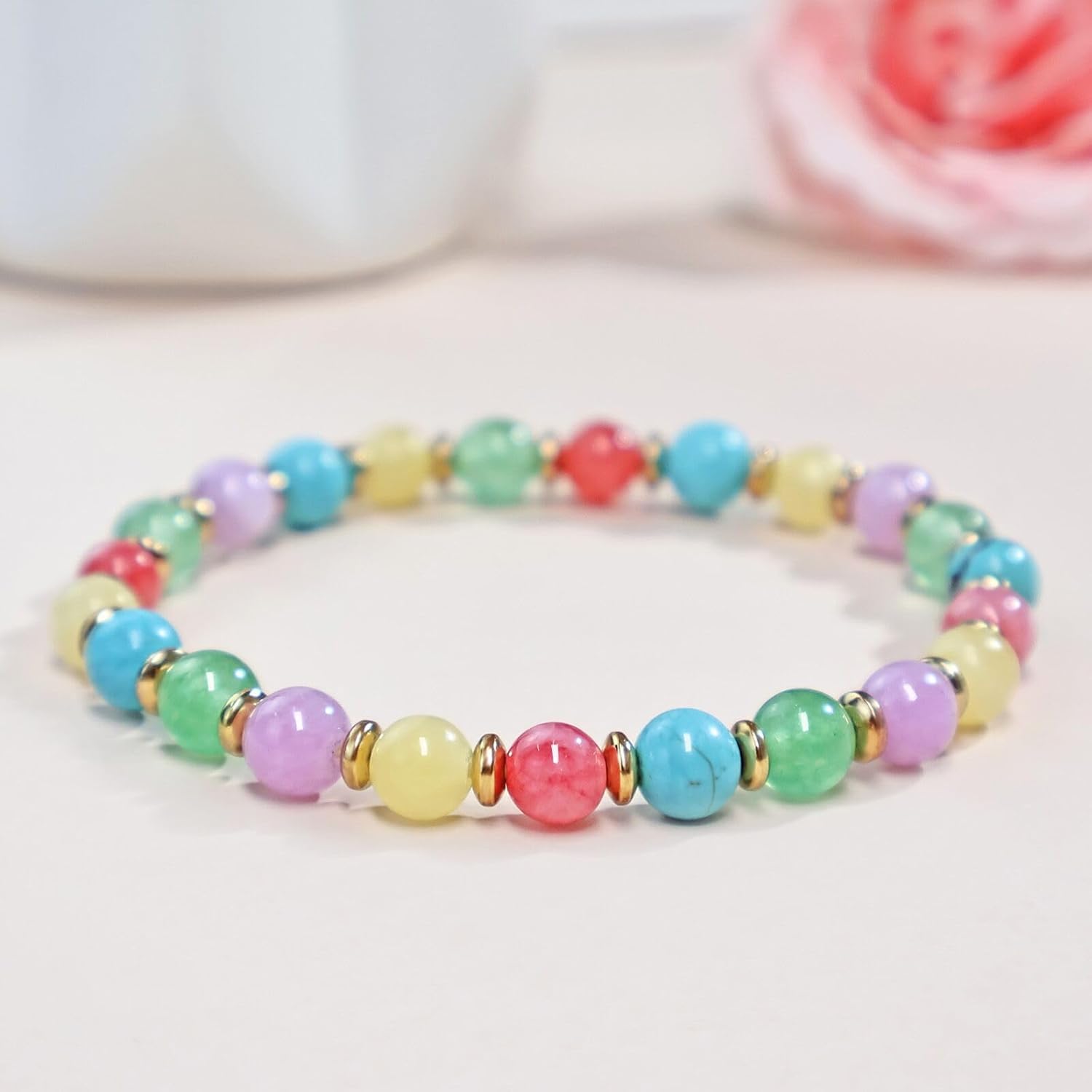 Beaded Necklaces for Women 3Pcs Colorful Boho Gemstone Bead Choker Summer Natural Stone Surfer Beach Bead Necklace Bracelets Earring Set Handmade Jewelry for Women Gift Jewelry Sets - Image 5