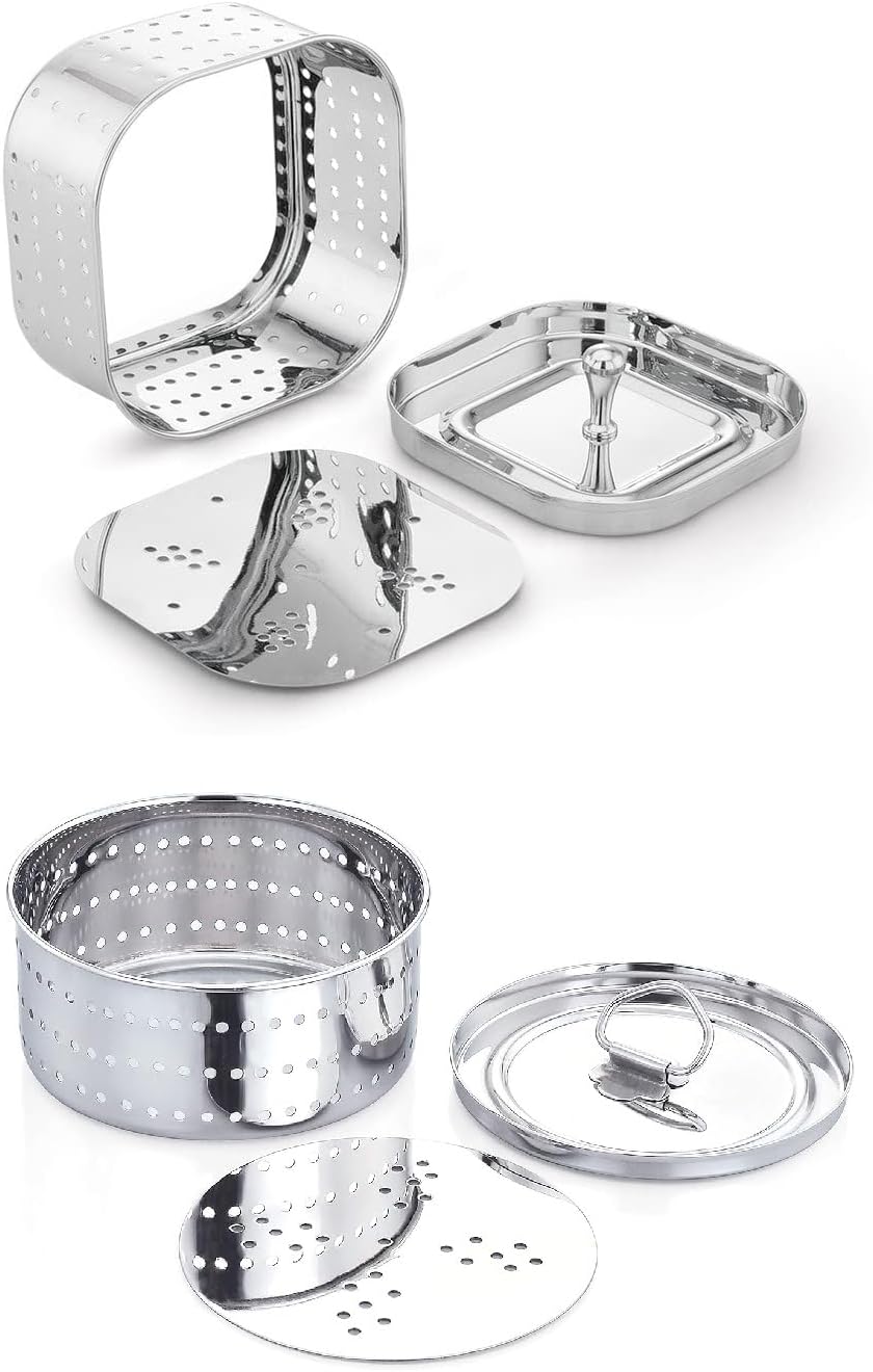 Stainless Steel Square And Round Paneer Mould Cheese Maker Press Paneer Maker Kitchen Item- Combo Of 2 Pcs