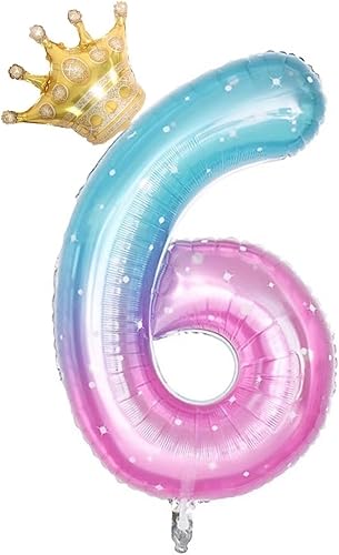 Globos de 40 pulgadas con degradado de cielo estrellado número 6 para decoraciones de fiesta de cumpleaños de 6 años. (6)