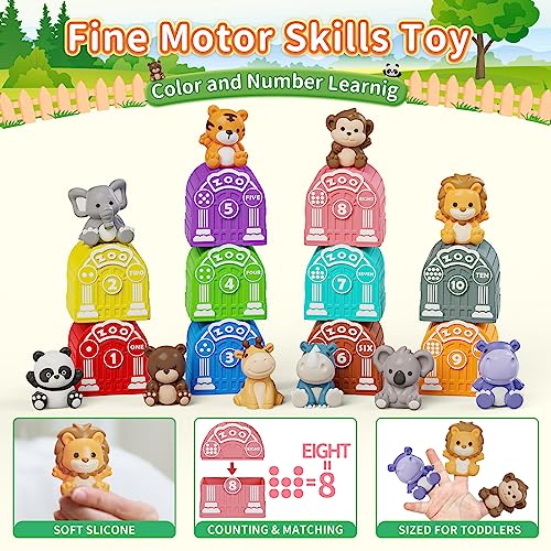 Learning Toy for Toddlers 1 2 3 Year Old, Montessori Educational Counting, Matching & Sorting Sensory Toys, 10 Safari Animals & 10 Zoos, Birthday Easter Gift for Baby Boy Girl Age 12-18 Months - Image 3