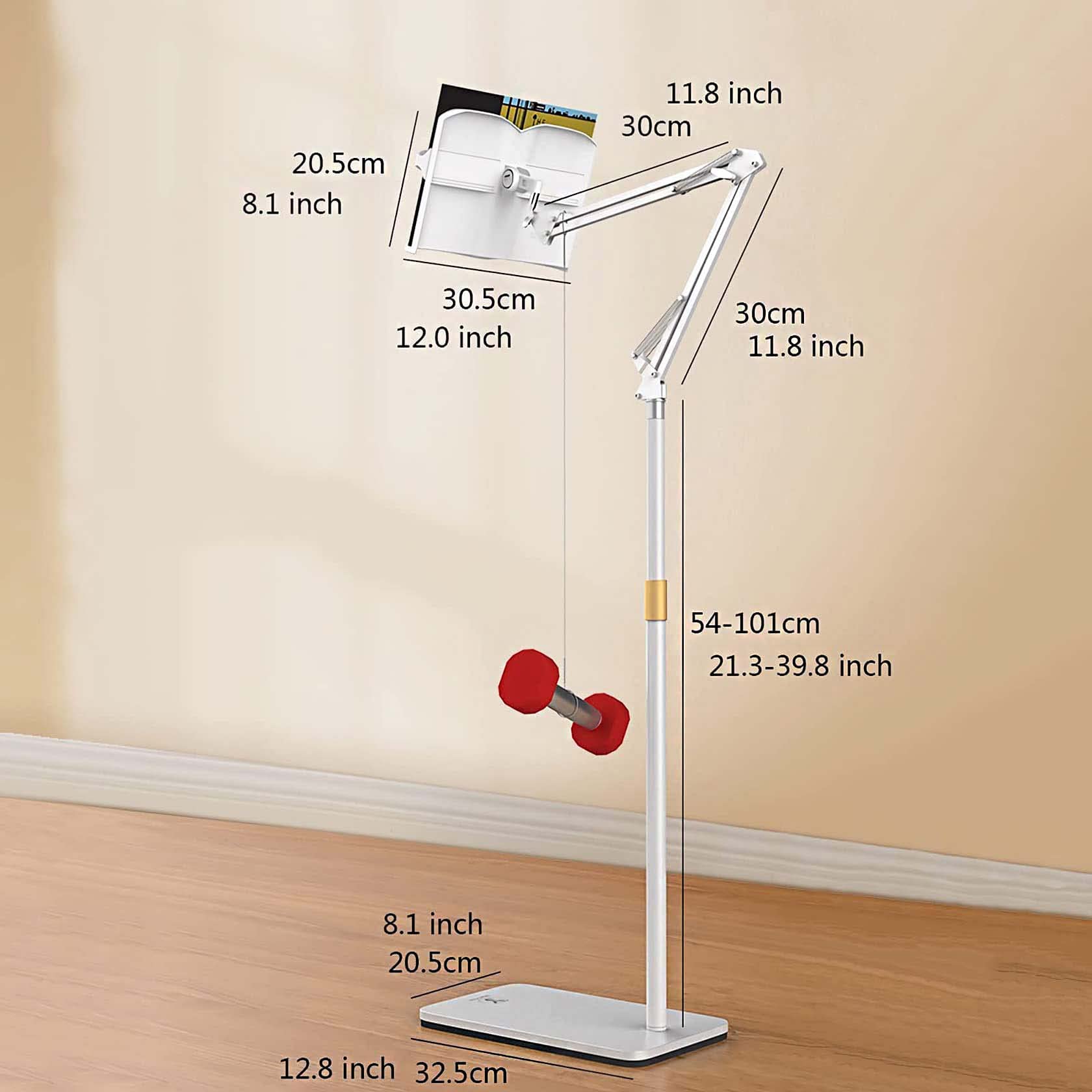 BIEGEN Buch Halterung Zum Lesen Höhenverstellbar 55-100cm 180 Grad Schwenkbar Buchständer mit Seitenclips Zum Lesen Verstellbarer Höhenwinkel Bodenständer Off White