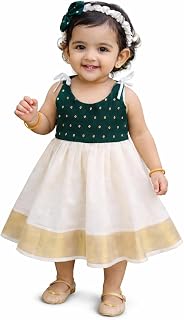 NEW PETAL Traditional Kerala kasavu onam vishu Dress with Hairband with Bow|Handcrafted Embroidery|Sleeveless|Soft & Comfo... Price In India