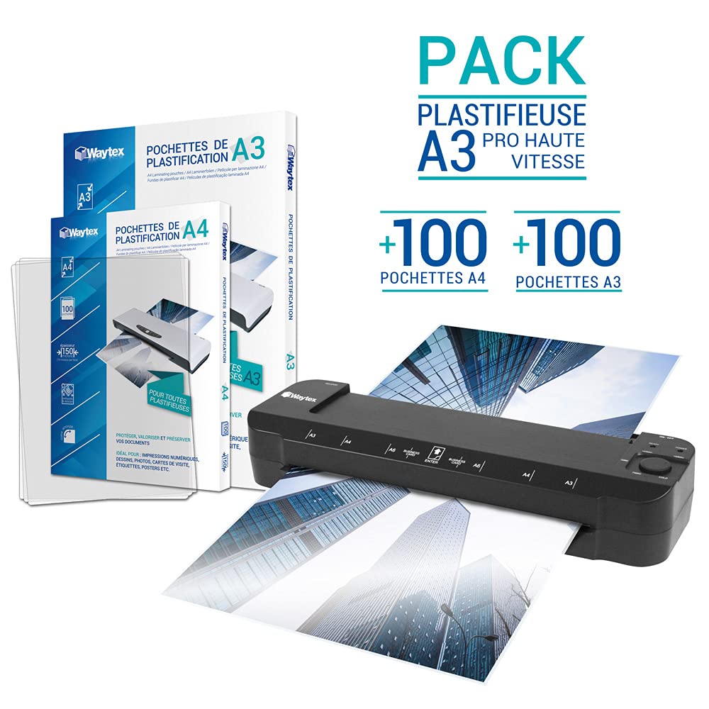 Laminiergerät A3 A4 A5 A6 A7 Pro Ultra schnell heiß und kalt bis zu 2 x 150 Mikron Temperatur verstellbar für den professionellen intensiven Einsatz Pack mit 100 A4 Hüllen + 100 A3