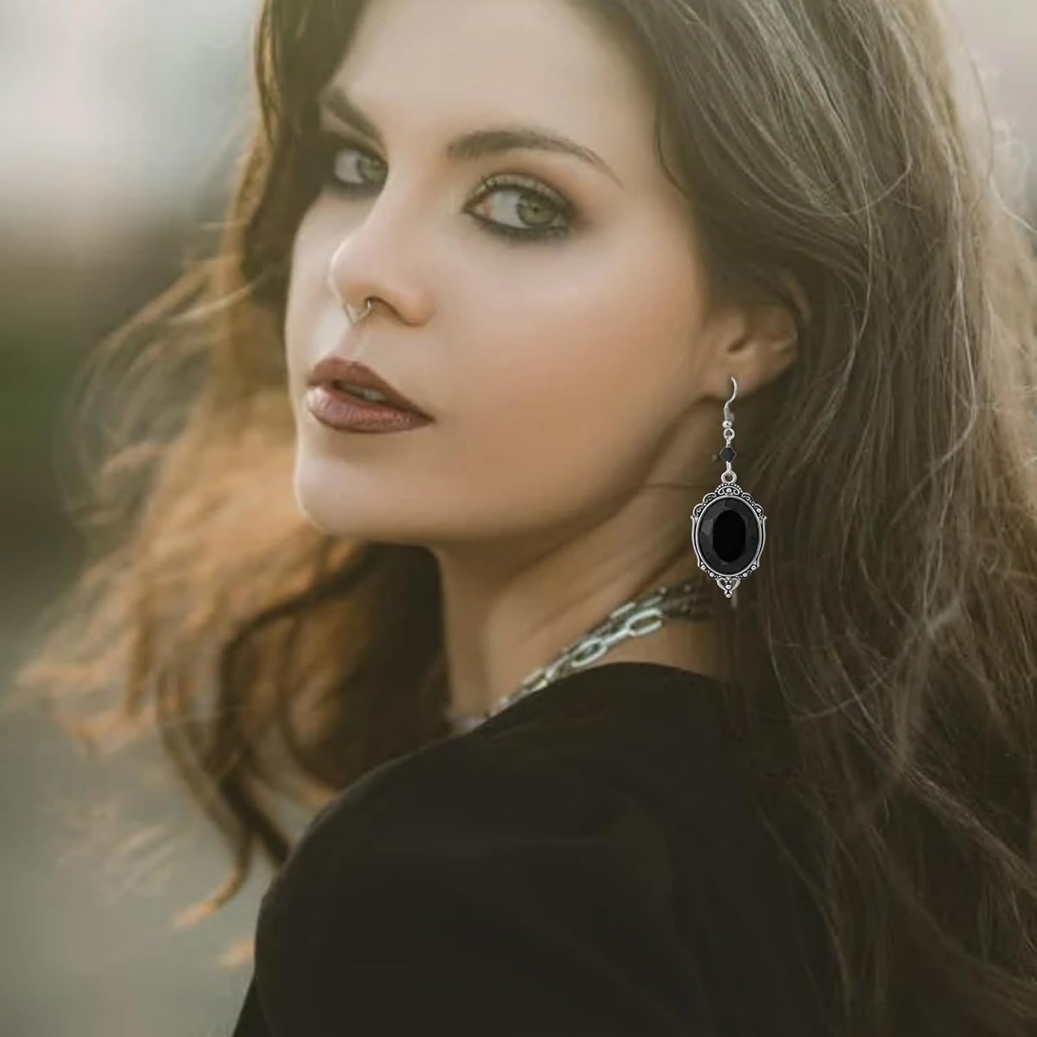 Vintage Crystal Earrings for Women,Gothic Red Black Gemstone Dangle Earrings Goth Vampire Earrings Classic Victoria Halloween Jewelry - Image 3