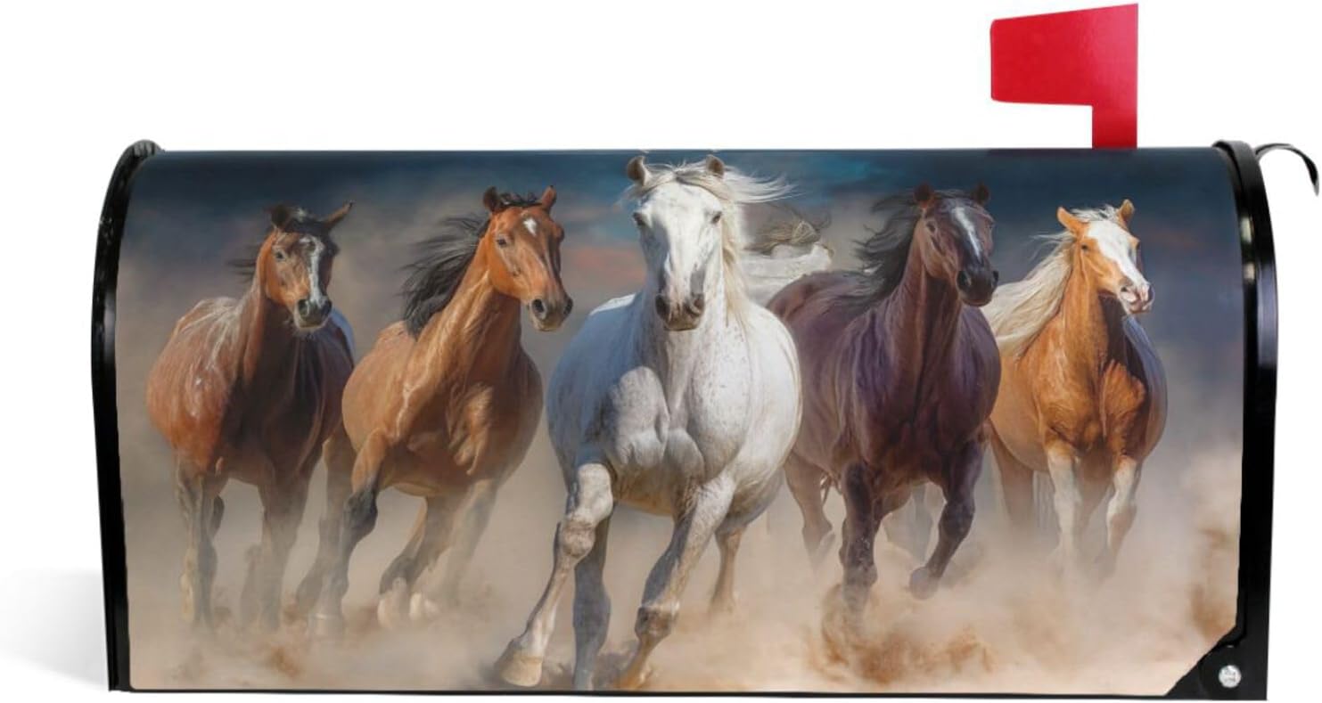 Vdsrup Running Horse Herd Mailbox Cover Desert Sand Storm Mailbox Covers Magnetic 25.5" X 21" Mailbox Wraps Post Letter Box Cover Garden Decorations Outdoor Large Size