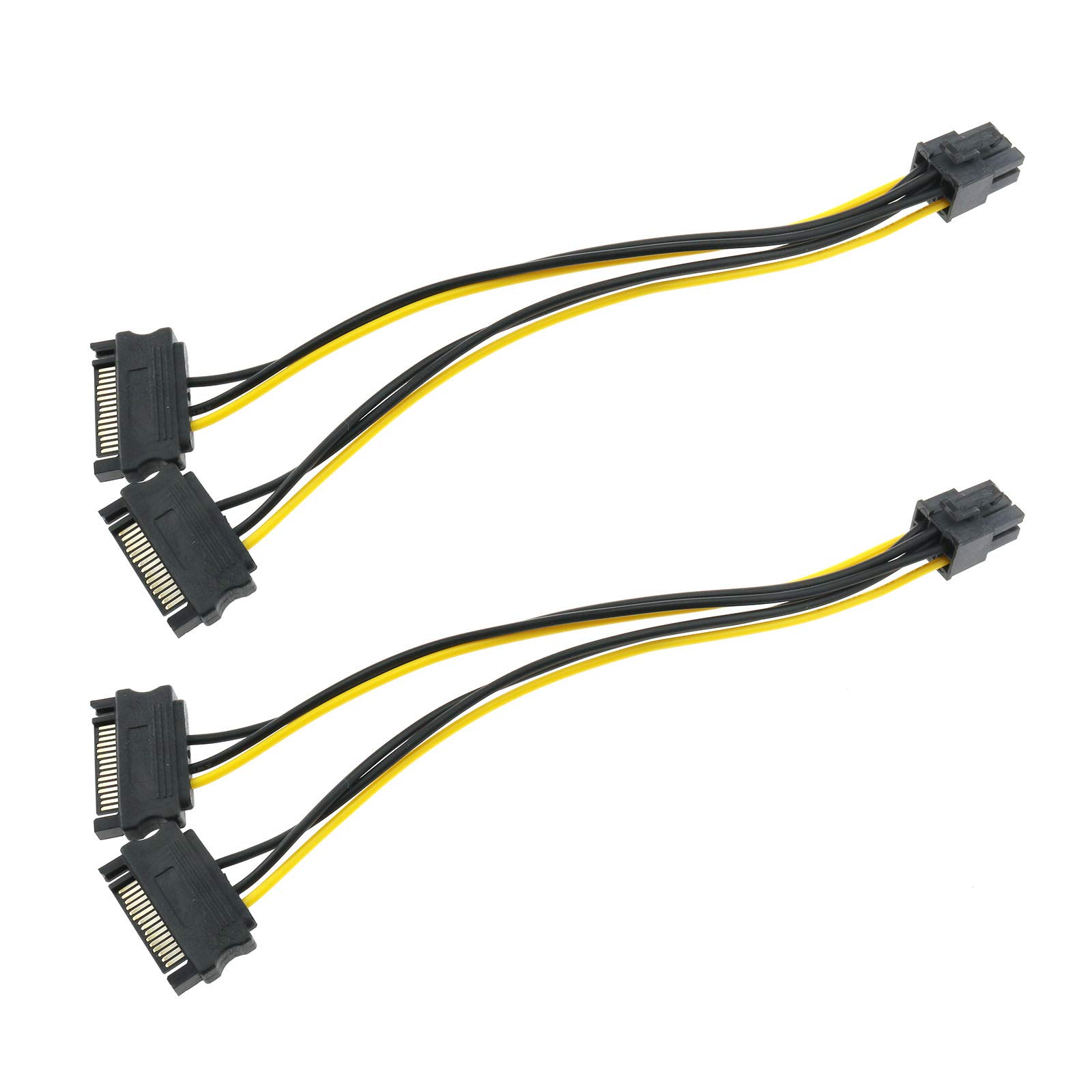 CZQC 6 Pin PCIe to SATA 15 Pin Male Power Cable Splitter 2PCS 2x15-Pin SATA Male to 8-Pin (6+2 Pin) PCI-Express Female Power Adapter Splitter Y Cables for Video Card