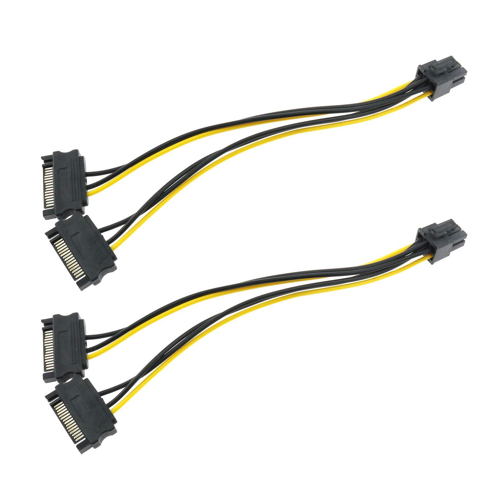 CZQC 6 Pin PCIe to SATA 15 Pin Male Power Cable Splitter 2PCS 2x15-Pin SATA Male to 8-Pin (6+2 Pin) PCI-Express Female…