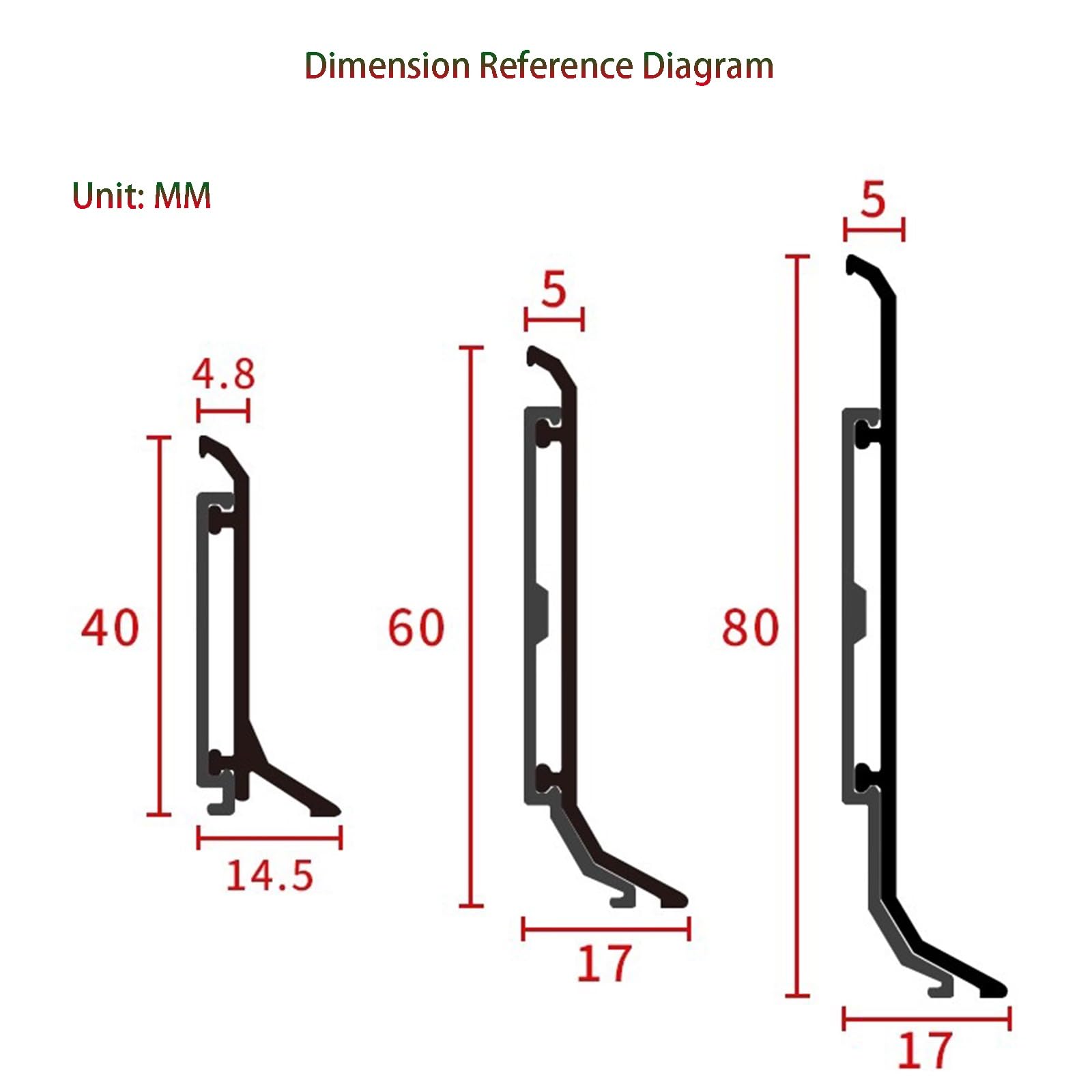 Aluminiowa listwa przypodłogowa, metalowa listwa przypodłogowa do dekoracji i naprawy ścian, wysokość 40/60/80 mm, długość 125 cm, okrągły łuk