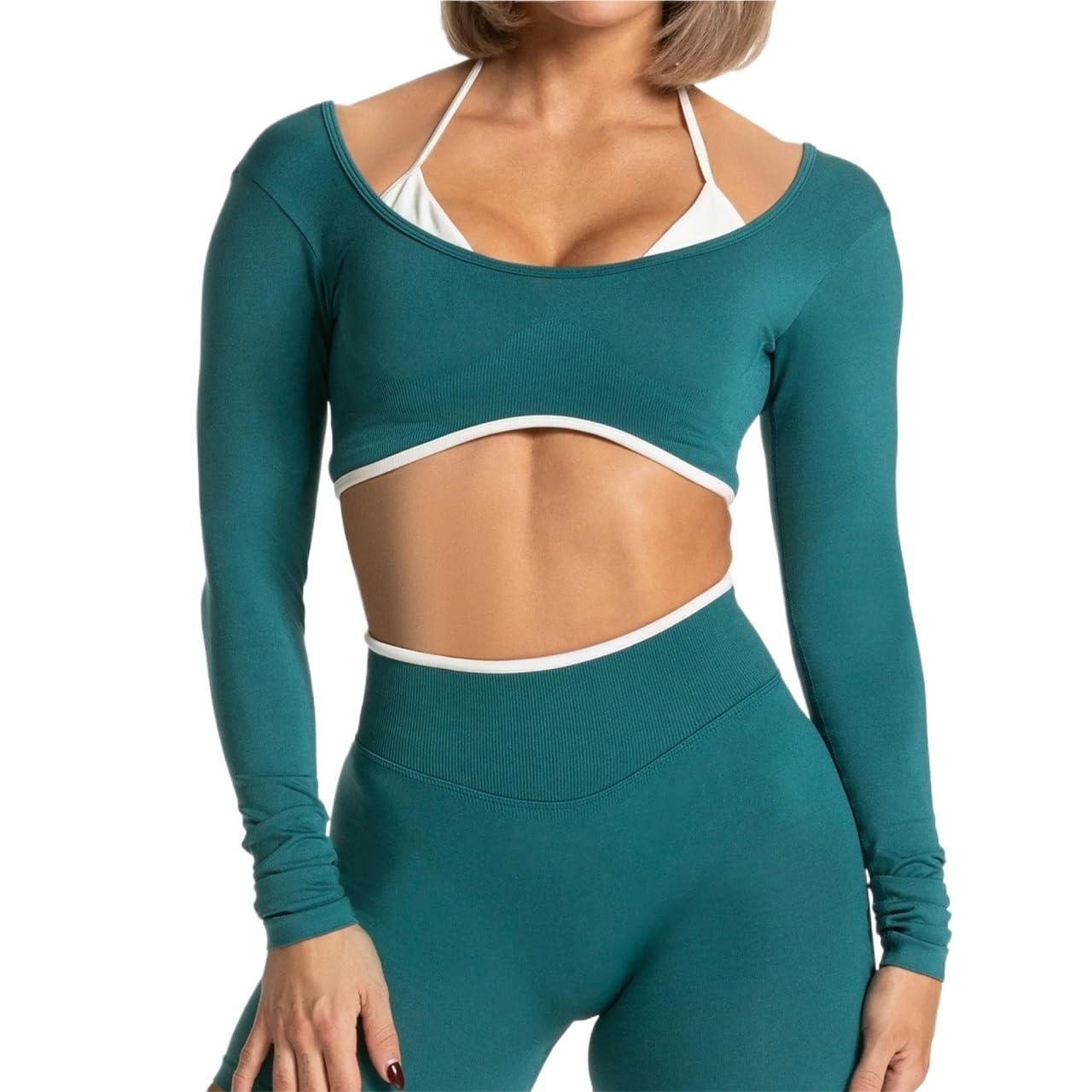 Set da yoga da donna Set da yoga donna 2 pezzi senza cuciture Lmpact palestra collant a maniche lunghe top pantaloncini fitness abiti allenamento