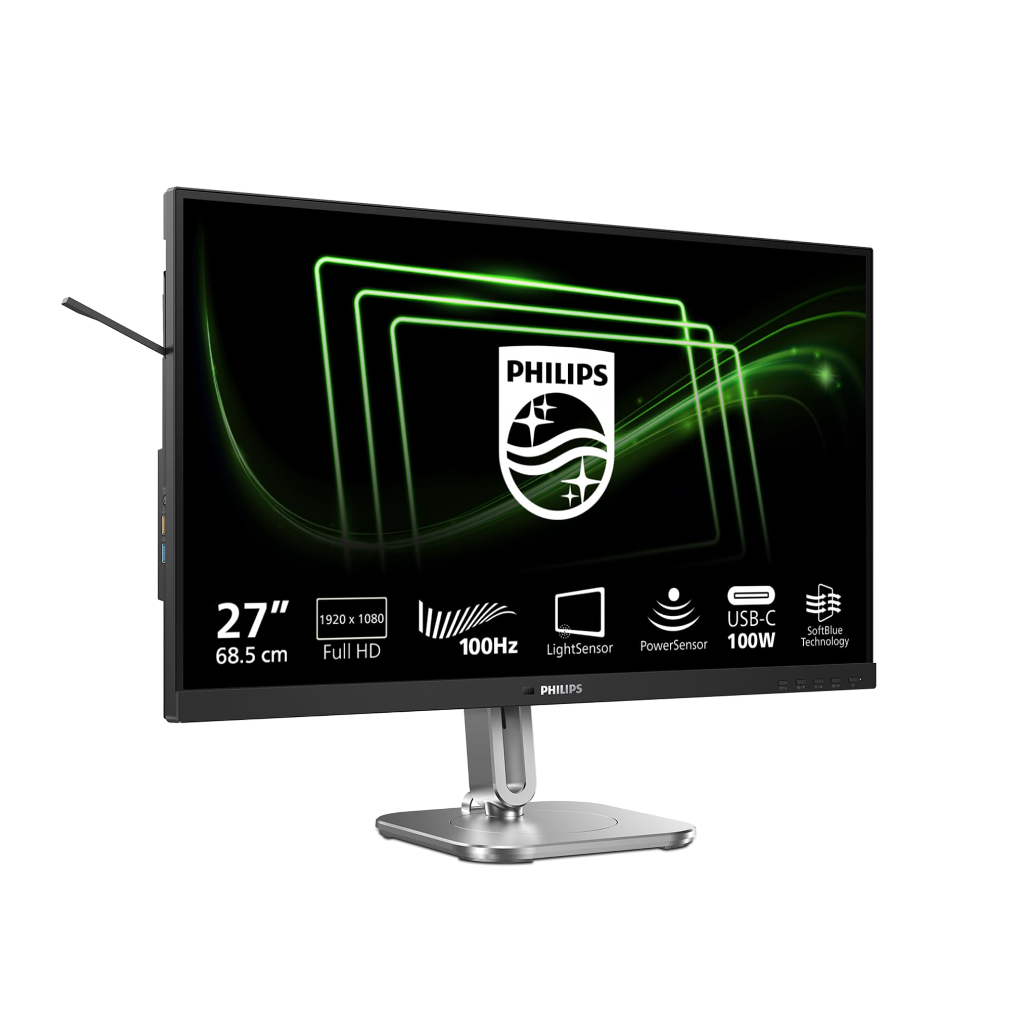 PHILIPS 27B2G5200 - Moniteur Full HD 27 Pouces, réglable en Hauteur, Haut-parleurs, Adaptive Sync (2560x1440, 75 Hz, 2X HDMI 1.4, 1x DisplayPort 1.2, Hub USB) foncé/Gris