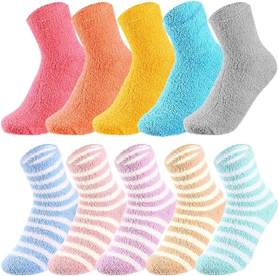 Women's Soft and Cozy Womens Woolen Socks Winter Warm Wool Socks Fuzzy Winter Warm Feather Slipper Bed Without Thumb Socks-Multicolor Colors and Design (Pack of 5)-image-15