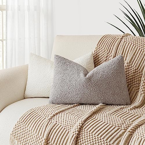 Image of Foindtower Textured Boucle Throw Pillow Covers Accent Solid Lumbar Pillow Cases Cozy Soft Decorative Couch Cushion Case for Chair Sofa Bedroom Living Room Home Decor, 12 x 20 Inch,Neutral Grey