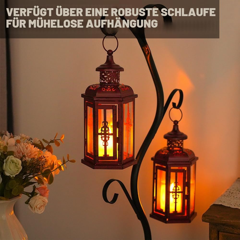 JHY DESIGN 2er-Set Dekorative Kerzenlaternen 25 cm hoch Hängende Vintage Laternen Metallkerzenhalter für Innen- und Außenveranstaltungen, Partys, Gotisch und Halloween (Rot mit schwarzem Pinsel)