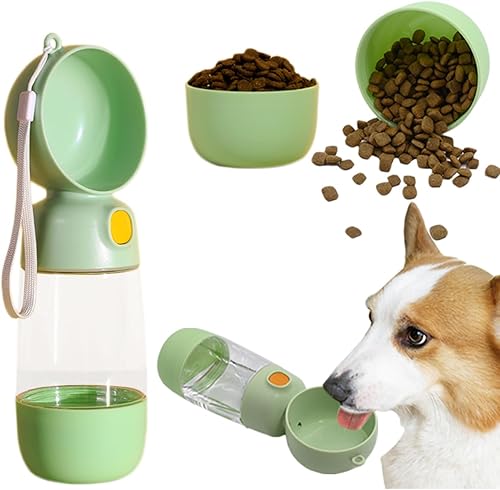 Dog Walking Travel Bottle with Food Container, 400ml Portable Dog Water Bottle, Cat Dog Pet Food Storage Box 185ml, Dog Walking Travel Bottle, Dog