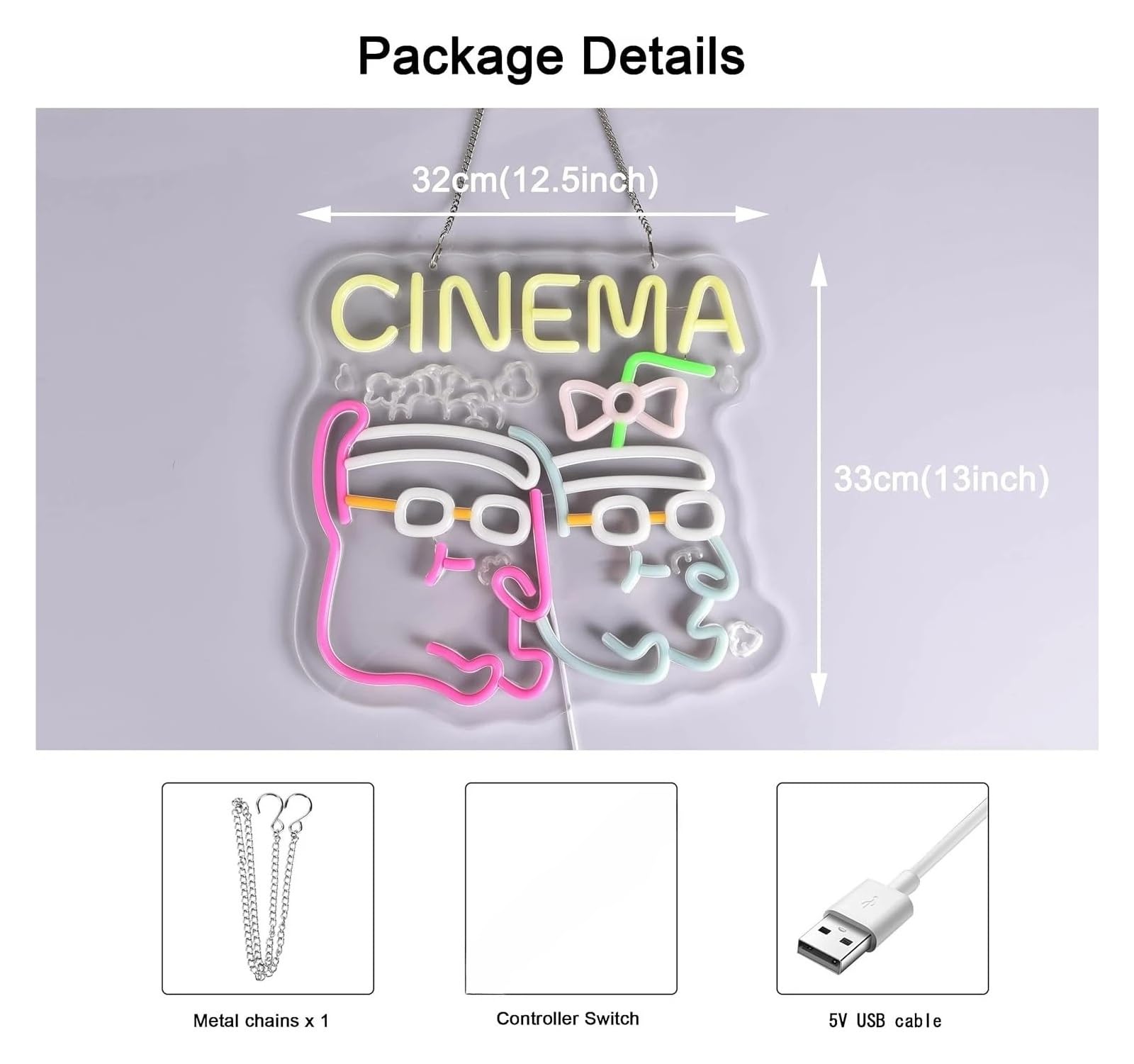 XENITE Luci al Neon Da Parete Luce LED Dimmerabile USB Per Insegna Al Neon Cinemaper Decorazioni Commerciali E Home Theater Per Film, Camera Da Letto 33X32cm