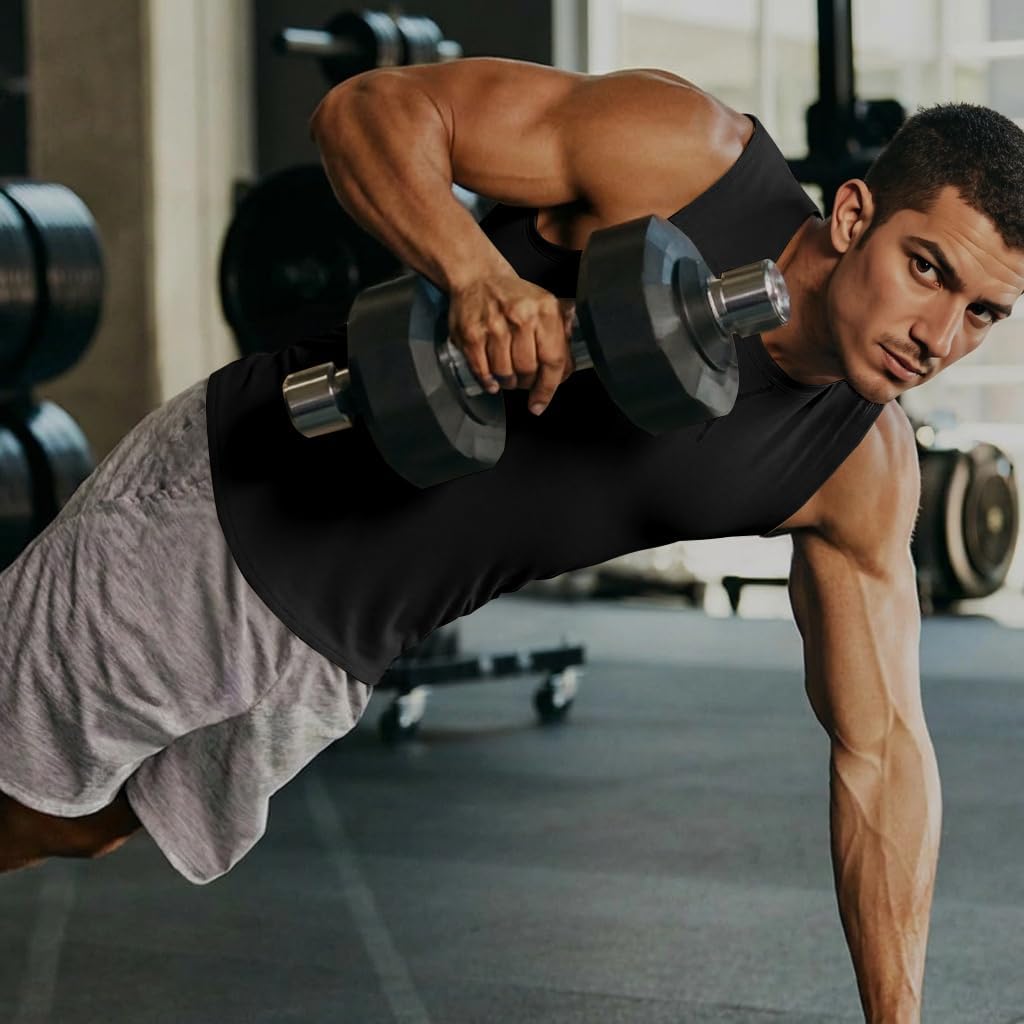 JMIERR Mens 3 Pack Cotton Tank Top Hipster Hip Hop Longline Crewneck Sleeveless Shirts - Image 5