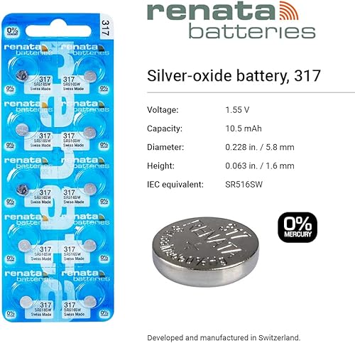 Miniatura 2 de Renata 317 SR516SW Baterías  1.55 V Óxido de Plata 317 Batería de reloj (20 unidades)
